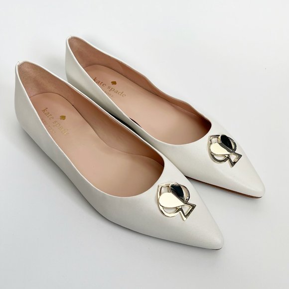 Kate Spade Lenora Leather Flats Pointed Toe Wedding Bridal Bachelorette Bride 7 - Picture 4 of 10
